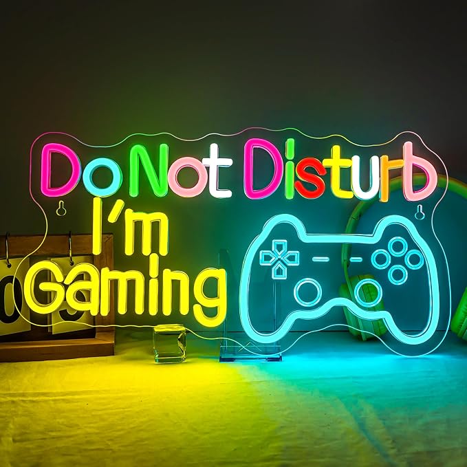 Do Not Disturb I AM Gaming Neon Sign Bright Large Colored Dimmable LED Headset Gamer Light and USB Powered Headphone Light Up Game Signs for Game Zone Video Room Boys' Bedroom Wall Decor