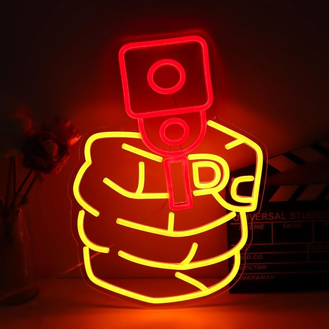 Gun Neon Light LED Yellow Red Pistol Neon Sign | Cool Hanging Design, Man Cave Bedroom Dorm Office Bar Party Decor, Gifts For Boys & Man