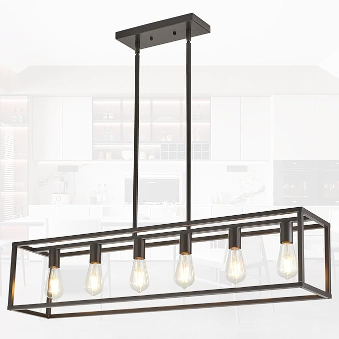 Dining Room Light Fixture, Kitchen Fixture Lights Pendant Lights Kitchen Island Oil Rubbed Bronze 6-Light Industrial Pendant Lighting for Kitchen Island
