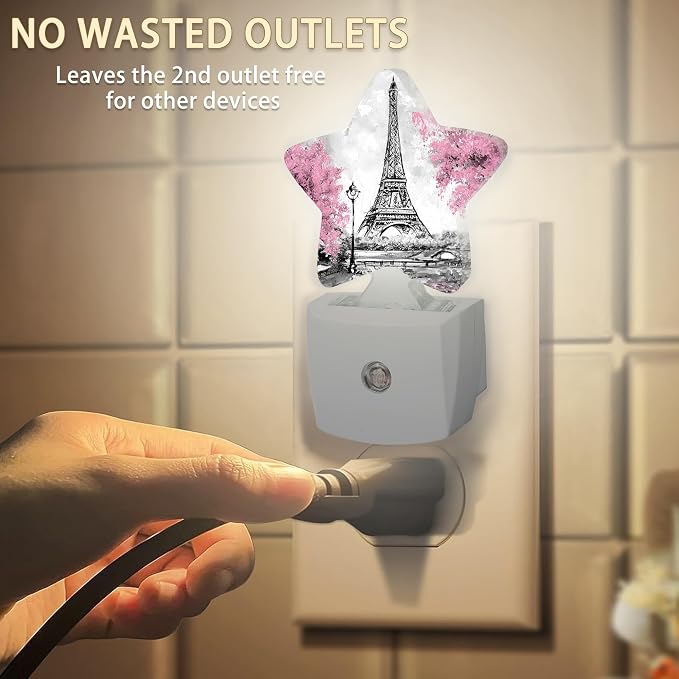 Eiffel Tower Pink Flower Night Light,Dusk to Dawn Smart Sensor Nightlight for Bedroom Bathroom Kitchen Hallway Stairs Hallway,Plug-in,Energy Efficient Decor Desk Lamp Gifts