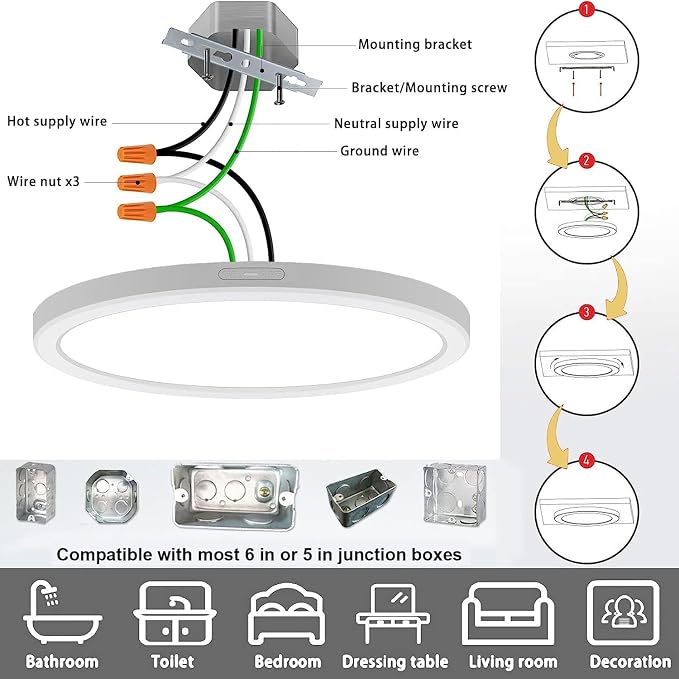 ETL 7 inch Small LED Flush Mount Ceiling Light Dimmable,5000K Daylight Ultra Slim Round Flat Panel Ceiling Light Fixture,Modern Ceiling Lamp for Closet,Kitchen,Bathroom 7inch-16 Pack(White)