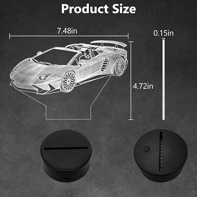 16 Colors Car Night Light, 3D LED Night Lamp for Boys - Racing Cars Themed Bedroom Lamps, Optical Illusion Lamp with Remote Control, Perfect for Kids' Room Décor, Cool Gifts for Car Lovers