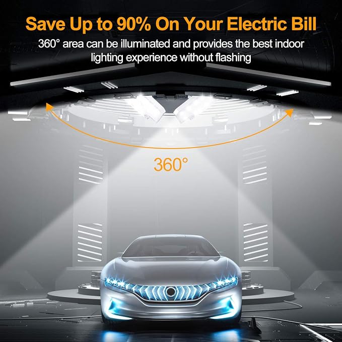 K KERNOWO LED Garage Lights, 140W 18500 Lumens Garage Lighting, 6000K Daylight with Deformable Three Panel Ceiling Light Fixture E26/E27 Triple Glow LED Shop Light for Basement Workshop Warehouse