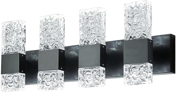Black Bathroom Light Fixtures Crystal Bathroom Vanity 4 Light Over Mirror Modern LED Wall Light ，6000K Cool Light，40 Watts