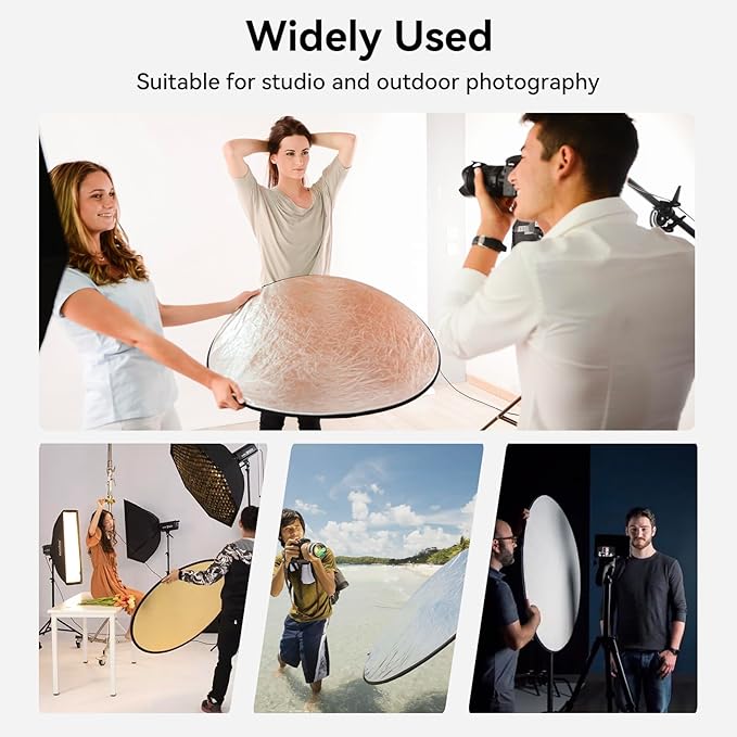 UTEBIT 24"/60cm Light Reflector with Stand, 5-in-1 Portable Round Light Diffuser Translucent/Silver/Gold/White/Black Reflector Photography for Studio or Outdoor Photo Lighting