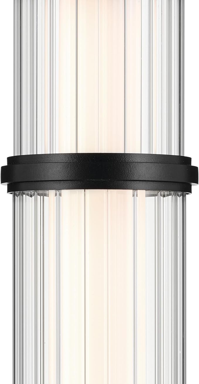 Kichler Riven LED 1-Light Pendant with Clear Fluted Glass in Black, Sloped Ceiling Compatible, for Kitchen or Dining Room (15.5" x 5"), 52755BKLED