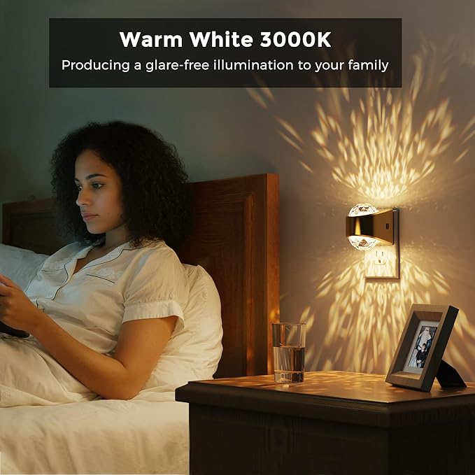L LOHAS LED Projector Night Light,Night Lights Plug into Wall,Plug in Night Light with Dusk to Dawn Sensor,3000K Soft White,Projector Nightlight for Bathroom Bedroom Hallway