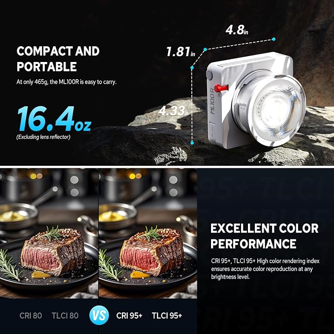 Godox ML100R RGB LED Video Light, 110W 1800K-1000K Full Color RGB LED COB Contiuous Light, 14 FX Effects Photography Light Support APP Control