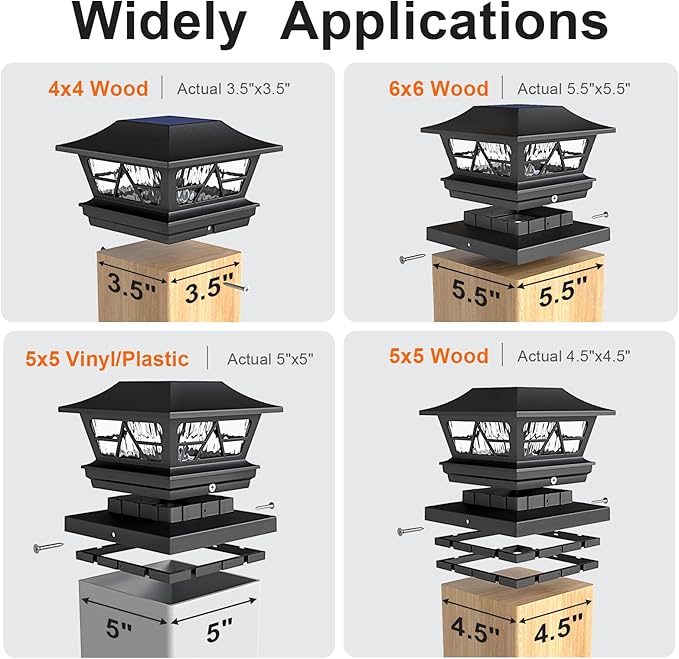 Viewsun Solar Post Lights Outdoor Waterproof RGB Color Changing Modes Fence Post Cap Lights, Deck Post Lights Solar Powered for 4x4 5x5 6x6 Wooden or Vinyl Yard Garden Patio Decor, Black(4 Pack)