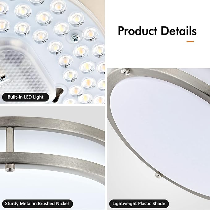 2-Pack 10Inch Flush Mount LED Ceiling Light Fixtures, Ultra Bright 3200LM Dimmable 5CCT 2700K-6500K, Kitchen Bedroom Bathroom Stairwell, Nickel