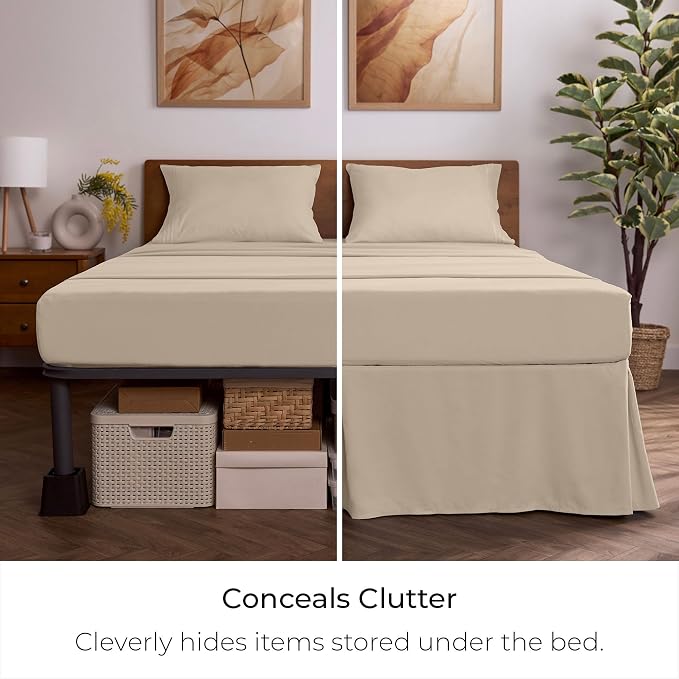 Mellanni Bed Skirt Twin XL Size - Tailored Drop Bed Skirting | 15-Inch Pleated Dust Ruffle - Hotel Luxury Bedding - Wrinkle, Fade, Stain Resistant - 1 Bedskirt (Twin XL, Beige)
