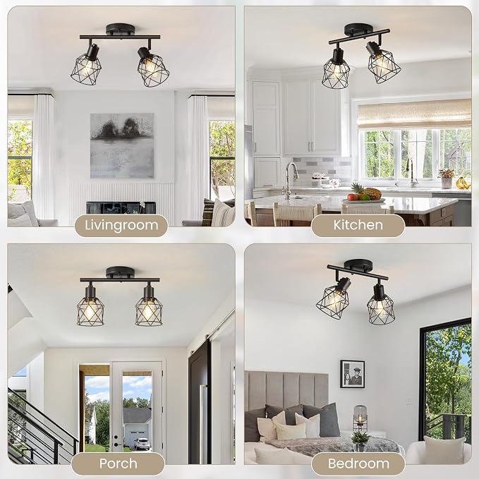 2-Light Kitchen Track Lighting, Island Lights, Farmhouse Ceiling Light | Adjustable Light Heads Rotate To Direct Light Where Needed, With Standard E26 Base For Kitchen Hallway Dining Room
