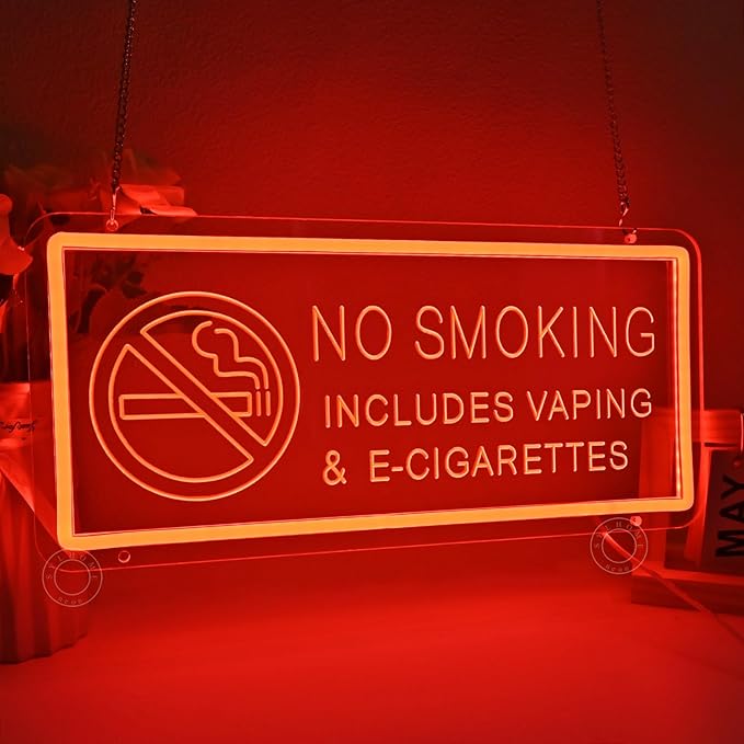 SYLHOME No Smoking Led Neon Light Sign Warning Sign Office Reflective Business Home House Scenic Area No Vaping Wall Decor Restaurant 15.75" X 7.09" USB