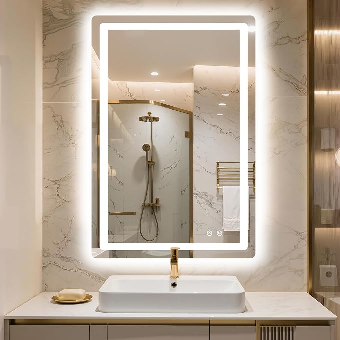 LED Bathroom Mirror with Lights, 20 x 30 Lighted Vanity Wall Mirror | Backlit and Frontlit, Anti-Fog, Dimmable 3 Colors, Shatter-Proof Tempered Glass, Memory Function, Plug-in/Hardwired