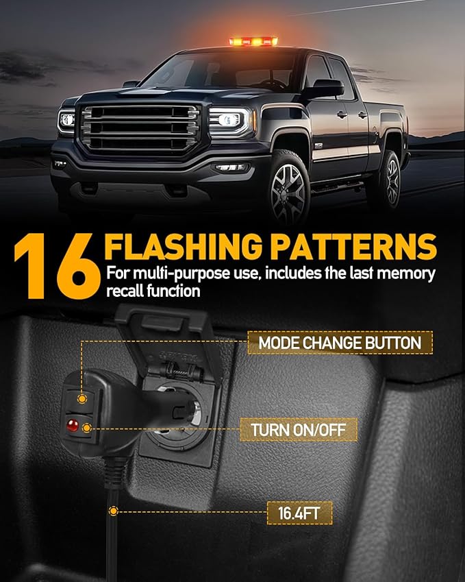 HLauto 700A Rooftop Emergency Strobe Lights Bar, 72 LED Amber Red Mini Beacon Safety Flashing Warning Traffic Lights Bar w/Magnetic Base for 12-24V Trucks, Construction Vehicles, Snowplow, Cars