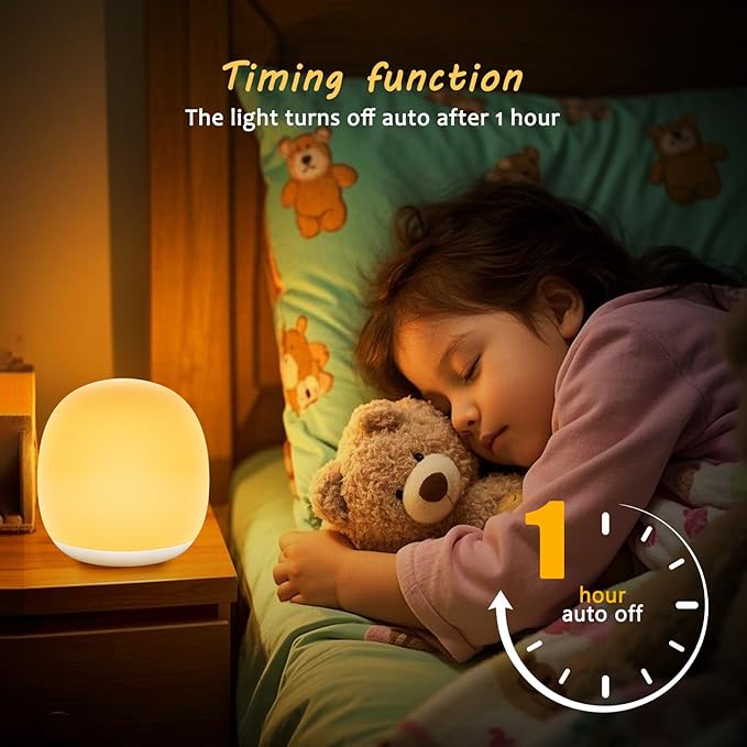 Night Light for Kids, Baby Egg Night Light with 7 Colors Changing Mode & Stepless Dimming, Soft Silicone Touch Nursery Night Lamp BPA Free, 1 Hour Timer, Rechargeable for Breastfeeding