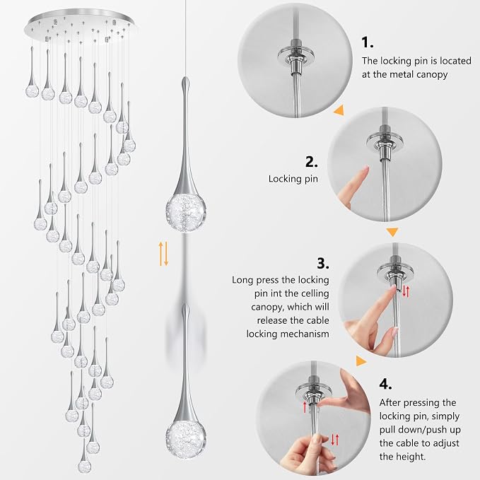 36 Light Modern Glam Crystal Chandelier for High Ceiling LED Dimmable Ceiling Pendant Light Staircase Foyer Enterway Living Room Chandelier Lighting Antique Silver