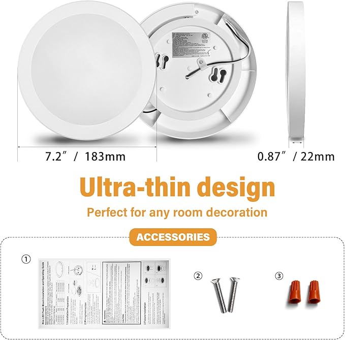 ETL Certified 7 inch Ceiling Light Dimmable Ultra-Slim Round LED Ceiling Lights Flush Mount 2700K/3000K/3500K/4000K/5000K 7'' Flat Ceiling Lamp Fixtures 5CCT 8 Pack