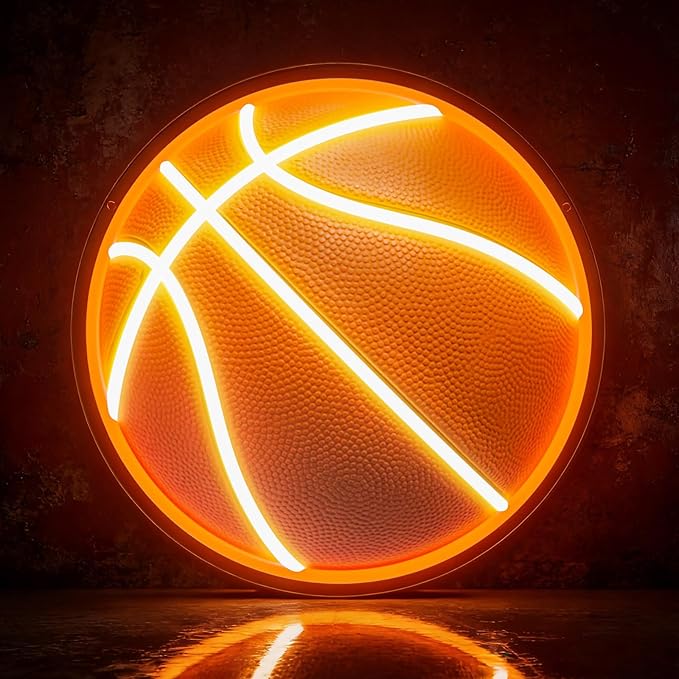 UV Printed Basketball Neon Sign Light Up Basketball Sports Neon Light Dimmable Led Basketball Gifts for Boys Fans Bedroom Man Cave Game Room for Wall Decor Aesthetic