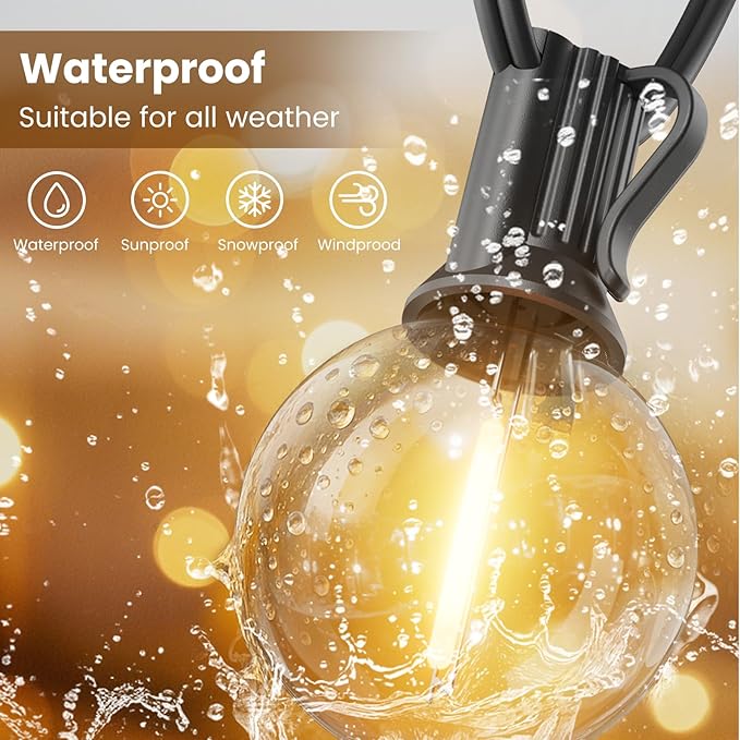 RTTY Outdoor String Lights 100ft, G40 Led Patio Globe Lights with 52pcs Plastic Bulbs, Shatterproof Waterproof Connectable Hanging for Porch Cafe Bistro Backyard Gazebo Balcony Deck Party
