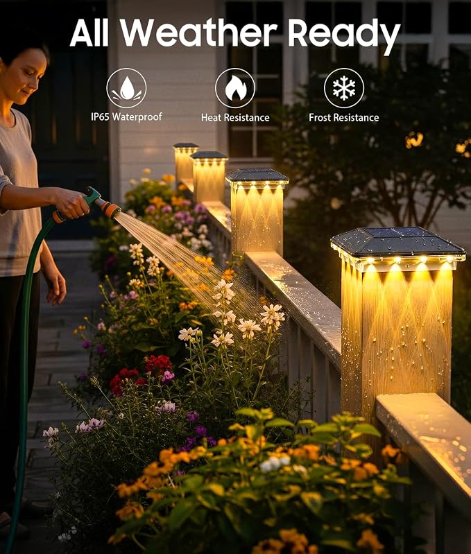 6 Pack 4x4 Solar Post Cap Lights Outdoor, 3 Modes 16 LEDs Fence Post Solar Lights, Focused Lens Deck Fence Post Lights Solar Powered Waterproof Fits 4x4 3.5x3.5 Vinyl Wooden Posts for Deck Porch