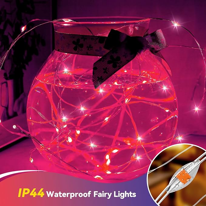 LitHome 4 Pack Pink Fairy Lights Battery Operated, Each 20 FT 60 LED | Valentines Twinkle Lights Battery Operated 2 Modes, Waterproof Fairy String Light for Gifts Bedroom Wedding Christmas Decor
