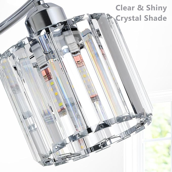 Crystal Close to Ceiling Light Fixtures,3-Light Chrome Modern Semi Flush Mount Ceiling Light,Kitchen Light Fixture with Clear Crystal Shades,Hallway Lighting Fixture for Entryway Bedroom Bathroom