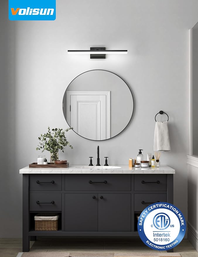 VOLISUN Modern Bathroom Vanity Light 24 inch, 24W Dimmable 5CCT Led Bathroom Light Fixture Over Mirror, Black Bar Vanity Light for Bathrooms Mirror Cabinets Bedroom-ETL Certificated