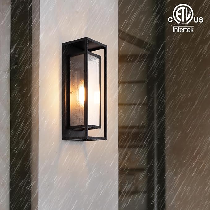 mirrea 18" Classic Outdoor Wall Sconce 1 Light in Matte Black Rectangular Metal Frame and Clear Glass Shade Waterproof Porch Light Patio Light Pack of 2