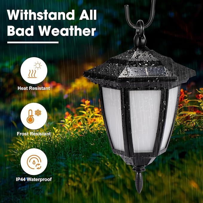 Viewsun 34 Inch Solar Hanging Lights, Shepherd Hook Lights with 4 Lighting Modes Waterproof Outdoor Decorative Solar Lantern Lights for Garden Decor, Patio, Backyard, Pathway, 4 Pack
