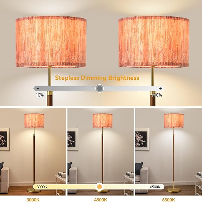 Wood Floor Lamp with 3 Color Temperatures,Vintage Floor Lamp with Remote Control,Dimmable Farmhouse Floor Lamp Mid Century Modern Standing Lamp Farmhouse Tall Pole Lamp for Living Room Bedroom