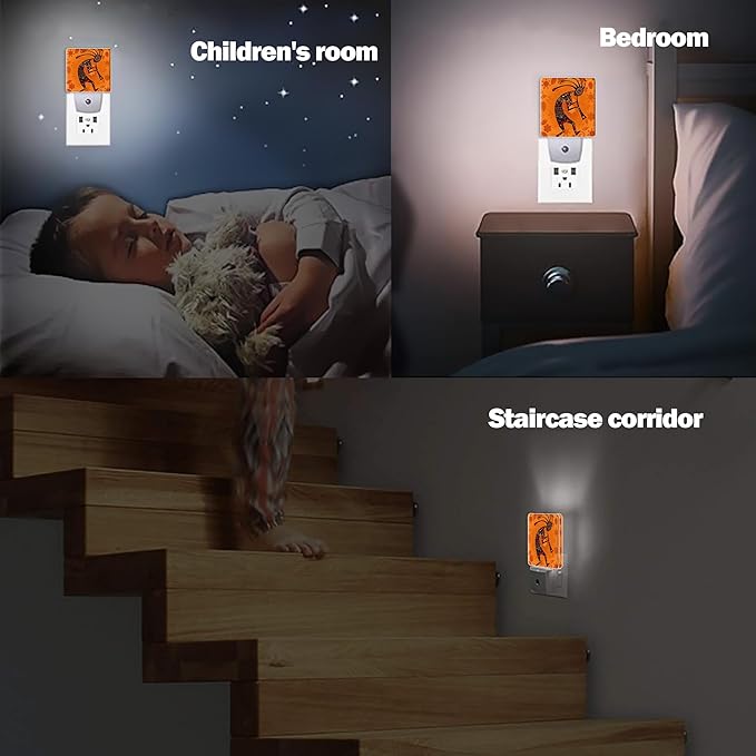 Ethnic African Deity Night Light, Kokopelli Plug into Wall with Dusk to Dawn Light Sensors, Warm Nightlights for Bedroom, Bathroom,Hallway, Kitchen, Gifts Ideal for Boys Girls Women Men