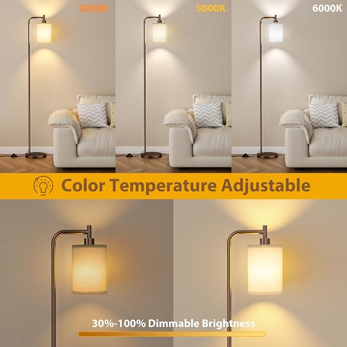 Ziisee 64" Floor Lamp for Living Room with Remote Control, Deep Beige Shade with Brown Pole, Dimmable Tall Lamps for Bedroom Office Corner, 9W LED Bulb Included