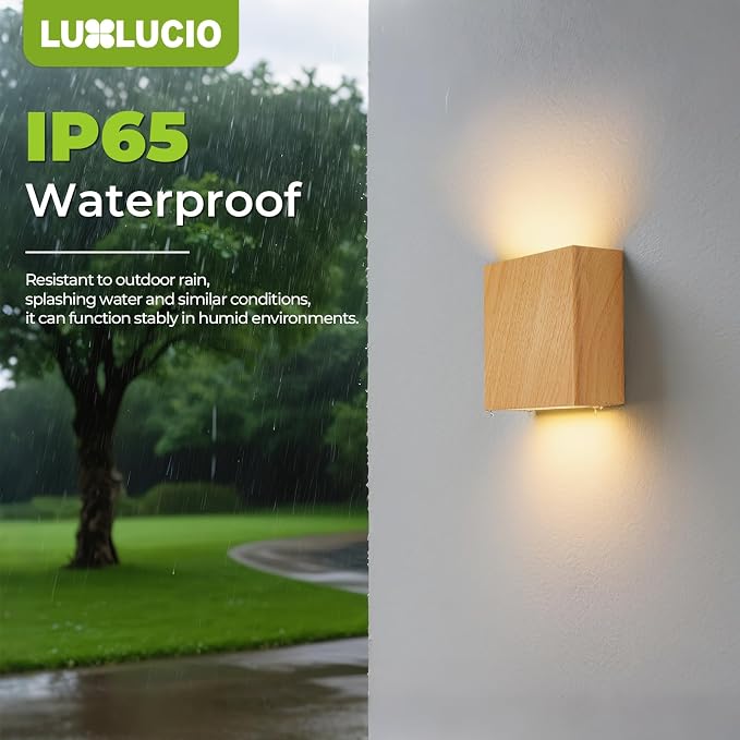 2 Pack Indoor Outdoor Natural Wood Grain Up and Down LED Wall Light, Modern Bedroom/Porch Wall Lamp, IP65 Waterproof, 5%-100% Dimmable 18W 1620lm, 5CCT (2700K-5000K), CRI 90+, 120V-277V