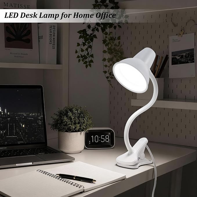 Clip On LED Desk Lamp, Flexible Arm, Eye-Caring Study Lamps for School Dorm | 4.5W Energy-Saving, Anti-tip Bedside Reading Light, Desk Lamps for College Dorm Room, Home Office, Modern Lamp with 1.6m Cord