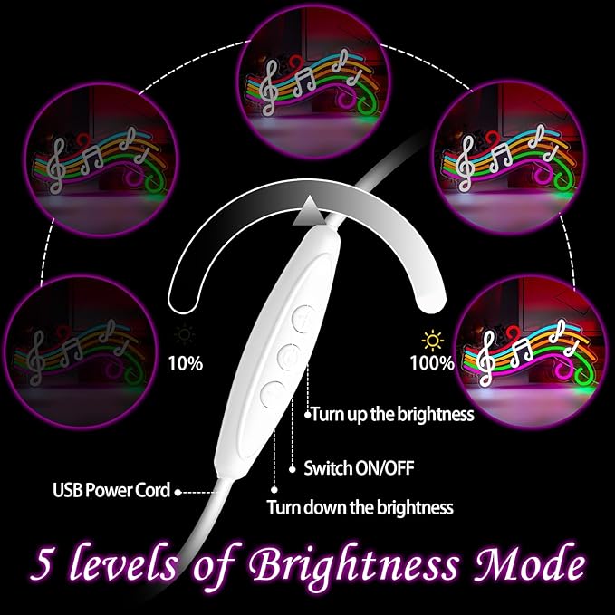 Music Neon Sign Dimmable Musical Note Staff LED Music Neon Light for Bedroom Wall Decor Music Studio Party Birthday Christmas Gifts Kids