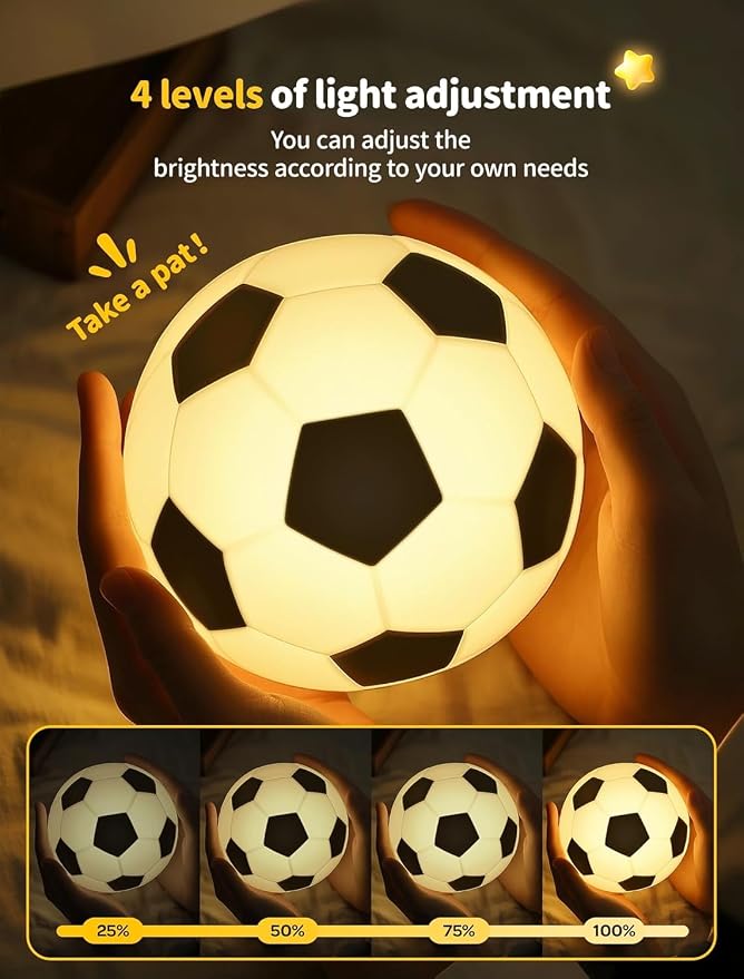 Soccer Night Light for Kids, Rechargeable Touch Lamp, Silicone Soccer Ball Lamps, Cute Glowing Football Night light, Portable Nursery Night Lights, Gifts for Boys Gilrs Soccer Lover, Room Decor