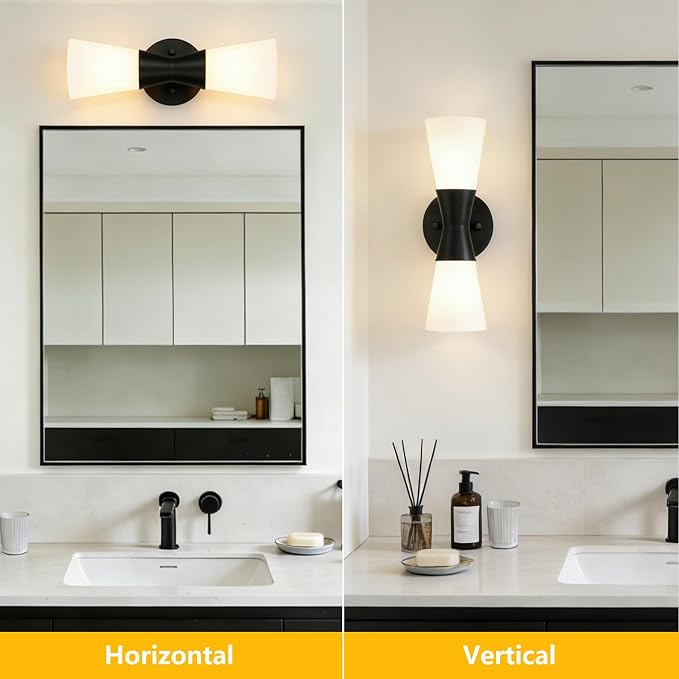Bathroom Wall Sconce, Modern Indoor Vanity Light Fixtures 13", Up Down Lighting, Wall Mount Lamp for Living Room Bedroom Hallway Stairway Fireplace Mirror E26 Base 1PC White&Black