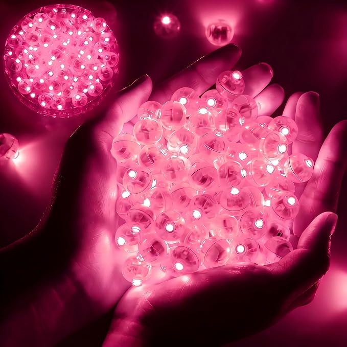 200pcs Balloon Lights Warm White Mini LED Lights Round Long Standby Time Multicolor Ball Lamps Paper Lantern for Easter Birthday Party Christmas Halloween Decoration Pink