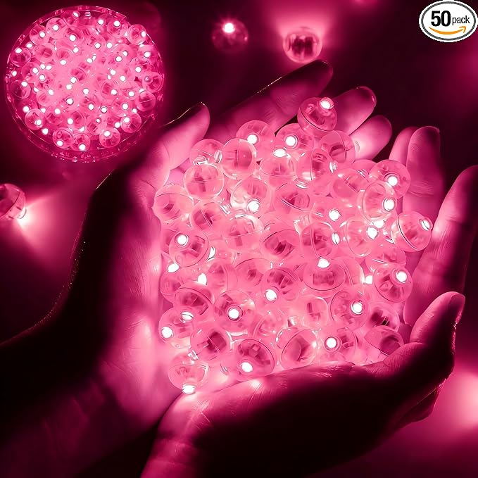 50Pcs Balloon Lights Mini Led Lights Round Long Standby Time Multicolor Ball Lamps Paper Lantern Balloon Liamps for Birthday Party Christmas Halloween Decoration Pink