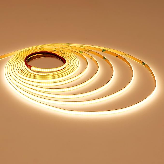 TOPAI 12V 5mm Dotless COB LED Strip 16.4ft 3000K Warm White Cabinet Light | Ultra Thin Tape Lights, CRI>90 400 LEDs/M, No Dark Spots, Flexible Cuttable, Self Adhesive Easy Install