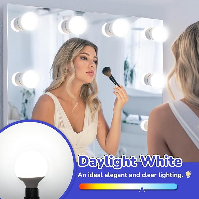 MAXvolador G25 LED Globe Light Bulbs Daylight White 5000K, Round Vanity Light Bulb 60W Equivalent, E26 Base Bathroom Mirror Light Bulbs, 500LM, Non-Dimmable, 12-Pack