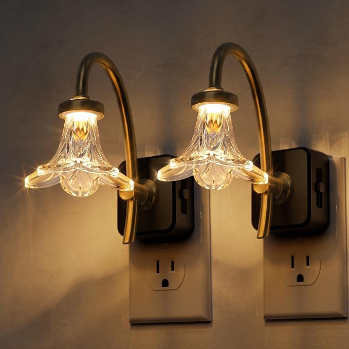 L LOHAS LED Night Lights Plug into Wall, 3000K Soft White | Morning Glory Floral Nightlight with Dusk to Dawn Sensor, 0-100lm Adjustable Brightness, for Hallway Bedroom Stairway