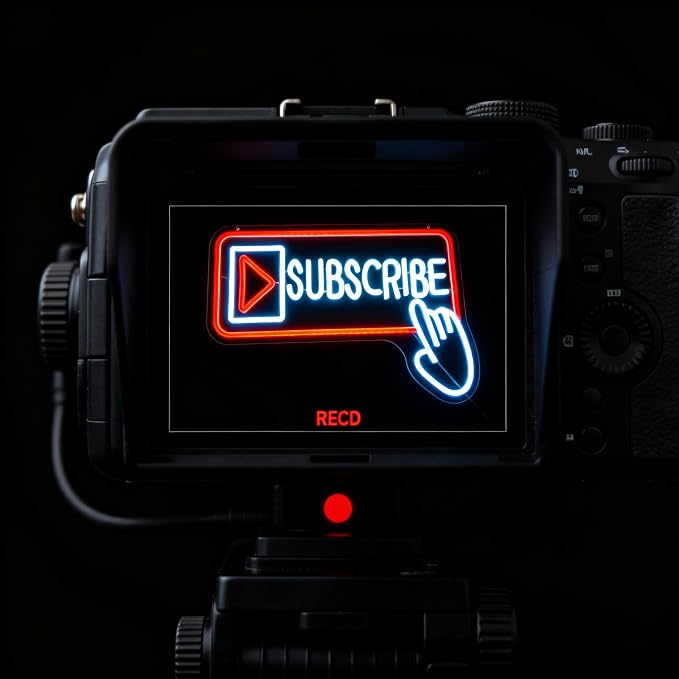 Subscribe Neon Sign, Stylish Play Button & Cursor Wall Light | 30x43cm, Red & White LED, Easy Hanging Kit Included, For Streamers/Gamers, Content Creator Rooms/Home Office Decor