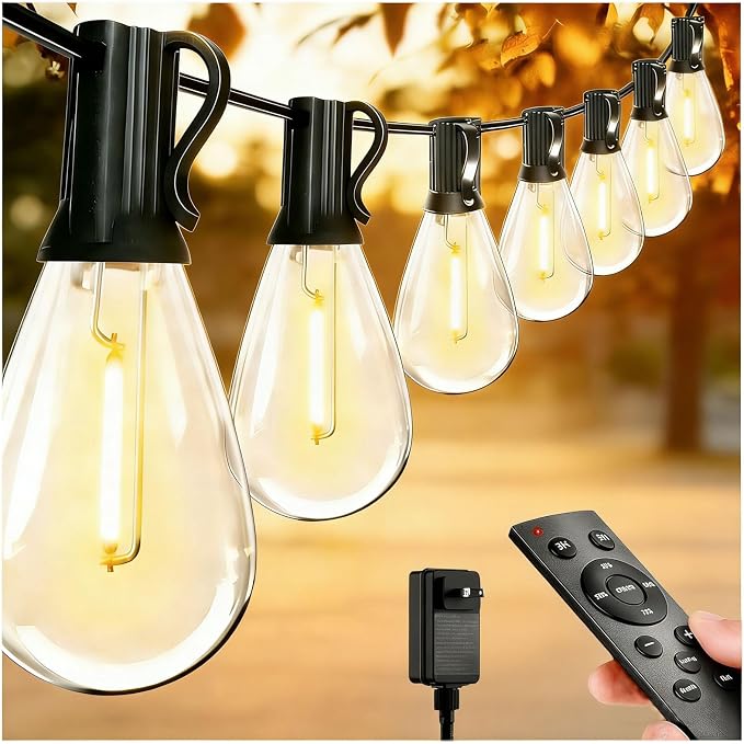 REEMEER 200FT LED Outdoor String Lights with Remote, Dimmable Timing 3 Light Modes Outside Patio Lights for Backyard Porch Deck Garden Balcony Pool Party Hanging Lighting Decor
