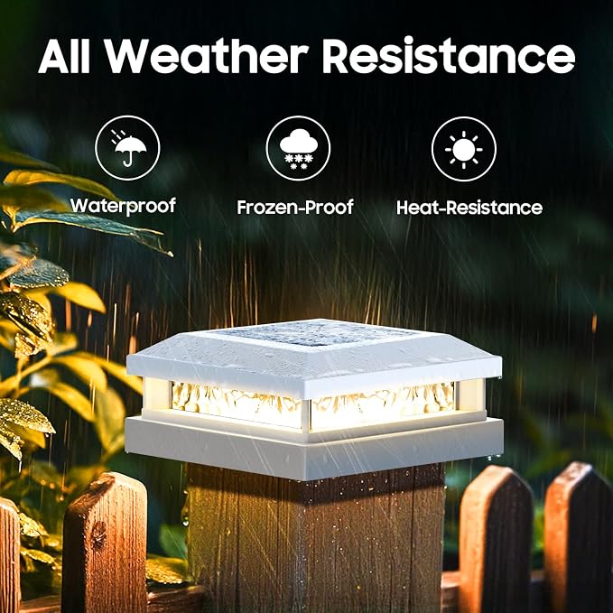 Solar Post Lights Outdoor 16-Pack, 2 Lighting Modes 16 LEDs Solar Post Cap Lights for 4x4 4.5x4.5 5x5 Vinyl Wooden Posts Waterproof, Fence Light Solar Powered for Deck Fence Yard Porch, White