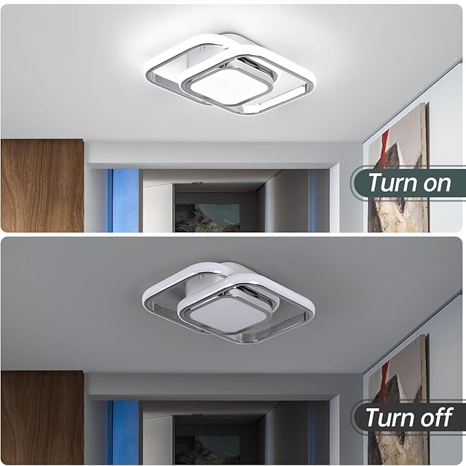CANEOE Square Hallway Ceiling Light Fixtures,6000K Cool White Modern Flush Mount Ceiling Light,Chrome Led Hallway Lighting Fixtures for Kitchen Entryway Bedroom Laundry Room