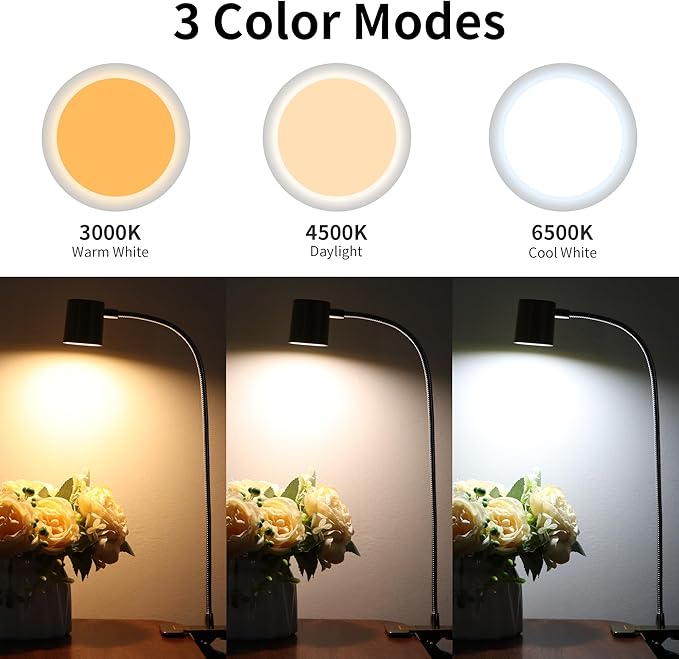 Dott Arts Desk Lamp,USB Clip On Light with 3 Color Modes,LED 10 Levels Brightness Reading Lamp, 360° Gooseneck Book Light,Eye-Care Reading Light for Home Office,Headboards Gold, DA-3.5W-01