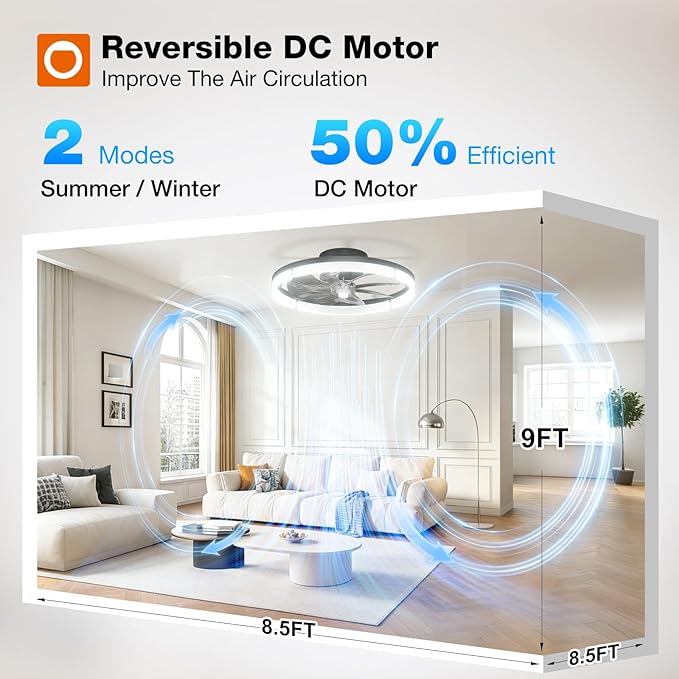 addlon Ceiling Fans with Lights and Remote, 20 Inch Low Profile Ceiling Fans, 3000-6000K Dimmable Modern Flush Mount LED Fan Light, Fandelier Ceiling Fan for Bedroom, Kitchen, Living Room