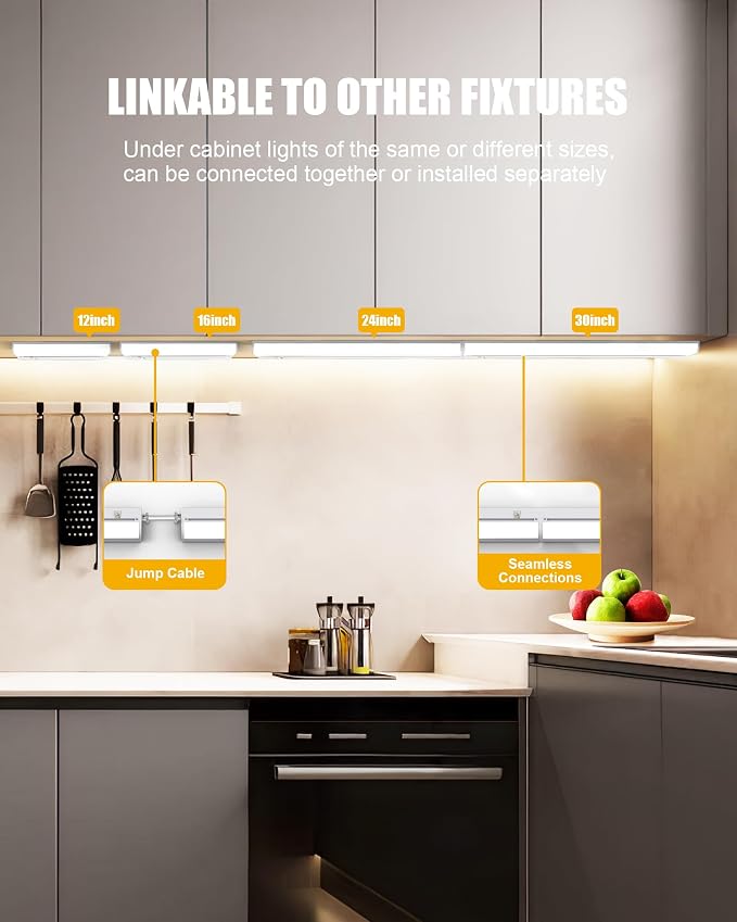 36‘’ Hardwired Under Cabinet Lighting, 3 Color Settings - 2700K/4000K/5000K | Warm White, Cool White, and Daylight Under Cabinet Lighting, 20W 2000LM Dimmable Under Counter Lights for Kitchen, CRI>97
